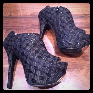 Paper Fox Black and Gold Sequin Booties US Size 8