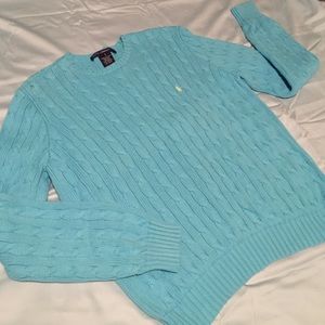Turquoise/ sky blue knitted Ralph Lauren sweater.