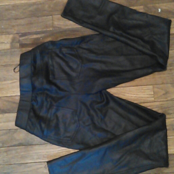 Leather black skinny jeans