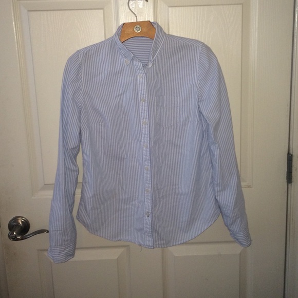 Blue and white striped Oxford button down
