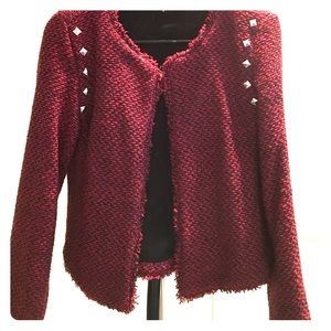 Red and dark blue tweed jacket with studs
