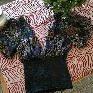 Sexy silky flower print belly shirt.