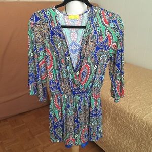 NWOT Boho romper / jumpsuit blue and green paisley
