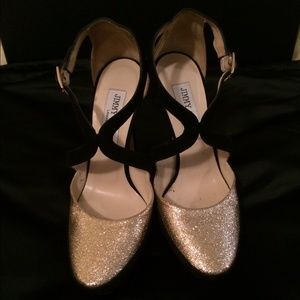 Jimmy Choo Black Suede Glitter Ankle Wrap Pumps