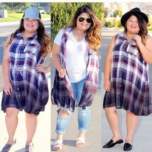 Plaid sleeveless tunic top dress/cardigan vest