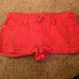 Coral denim shorts