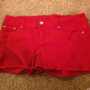 Red denim shorts
