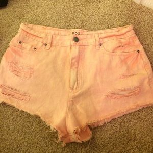 High waisted baby pink denim shorts