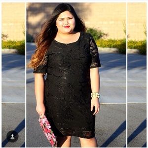 Black plus size lace floral  dress.
