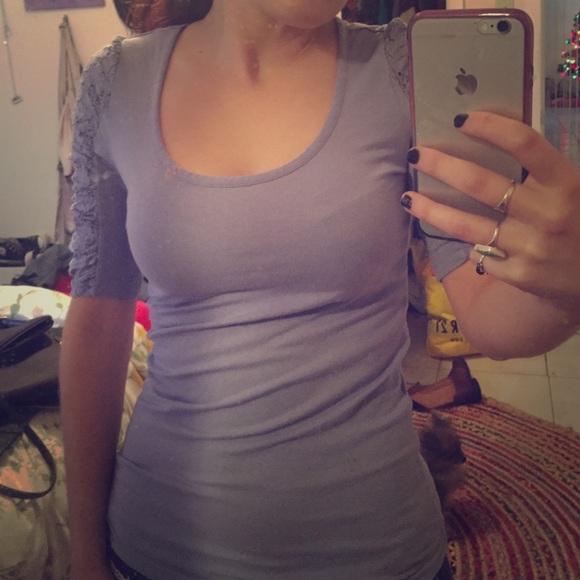 Periwinkle lace sleeve top