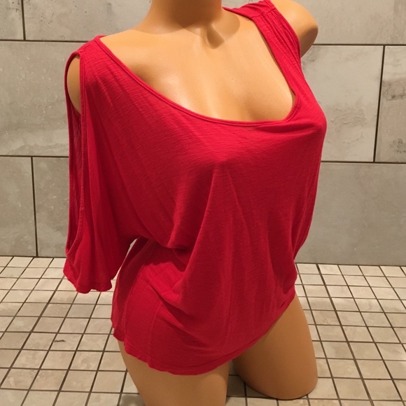 Red Cut Out Arm Blouse