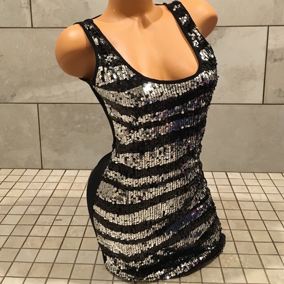 Black & Silver Sequined Party Dress