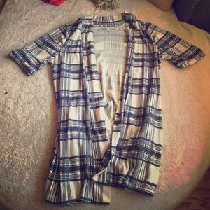 Kimchi Blue cardigan ivory and navy blue plaid