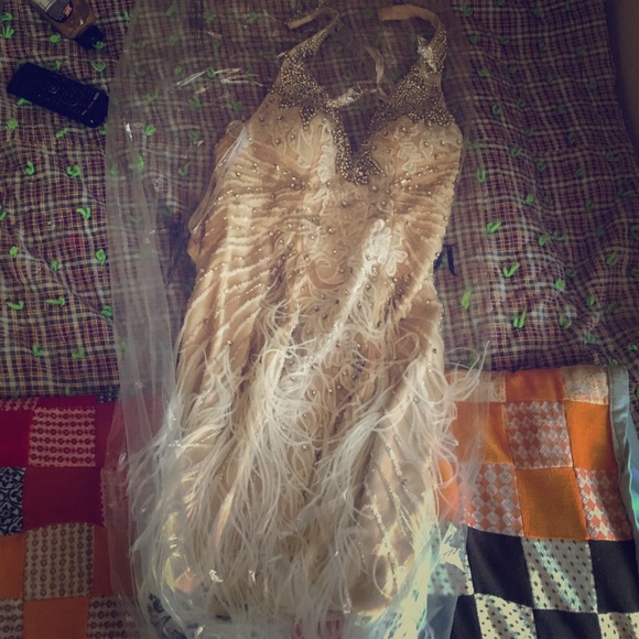 Jovani ostrich feather dress