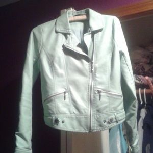 Mint green leather coat
