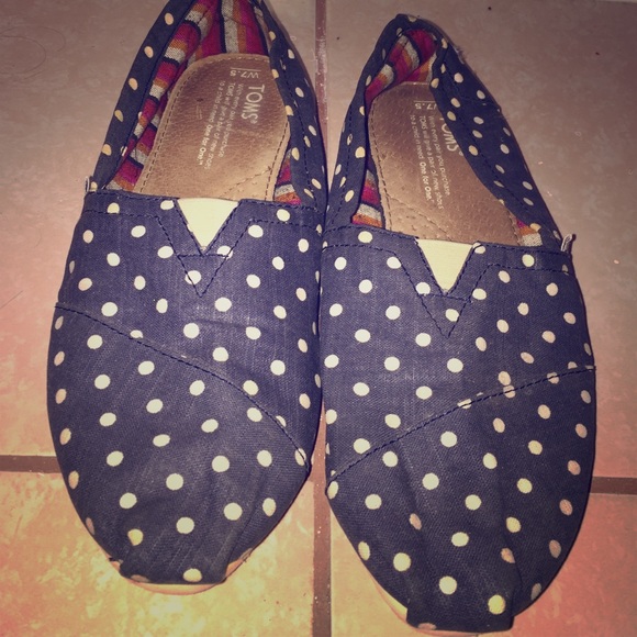 Navy blue and white Polk-a-dots TOMS