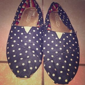 Navy blue and white Polk-a-dots TOMS