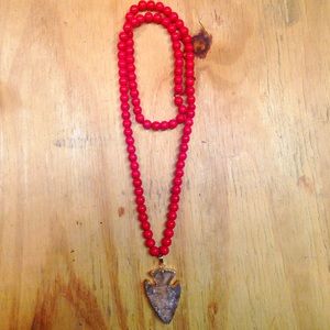 Red handmade beaded wrap necklace!!
