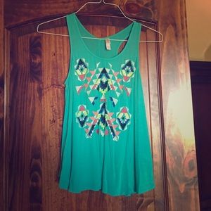 Teal tribal detail top