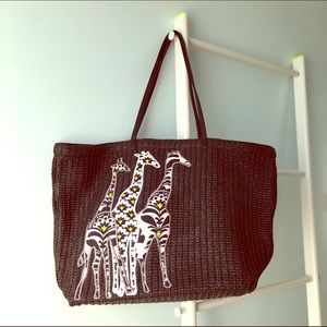 NWOT Vera Bradley Large Straw Tote Fanfare Giraffe