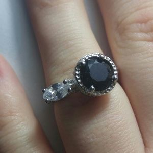 Black Onyx Round Stone Silver Costume Ring