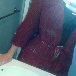 Red lace and knit cardigan