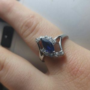 Blue Sapphire Marquise Stone Silver Ring