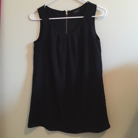 Black Blouse TankTop w/ Gold Zipper- Size XS