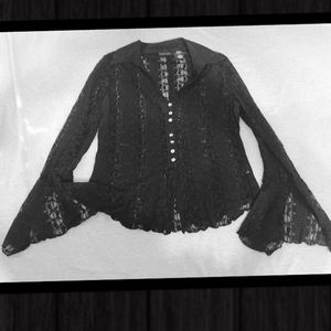 Laced button down blouse black