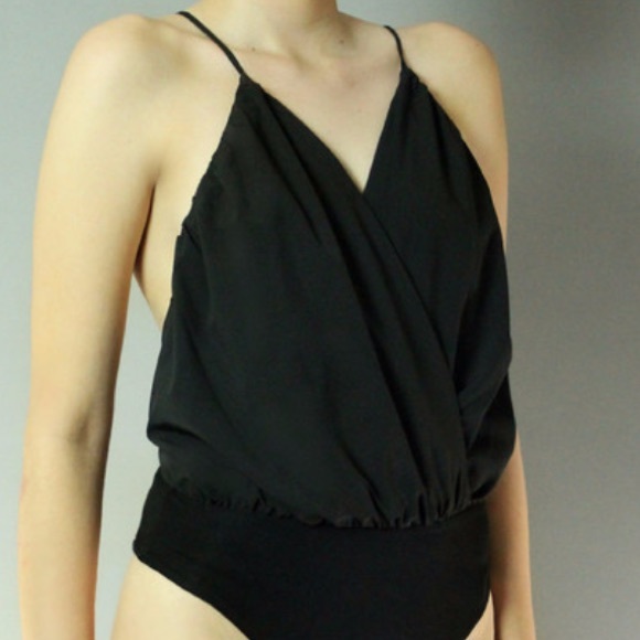 Strappy black v neck bodysuit