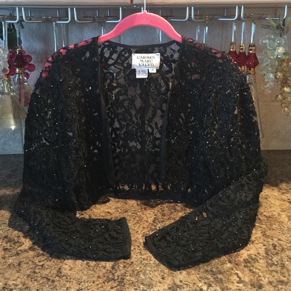 Black lace sequence shrug. Stunning, size 10