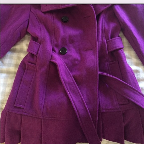Purple pea coat and red Zara short pea coat