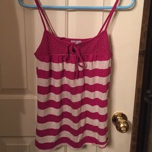 Magenta and beige striped top