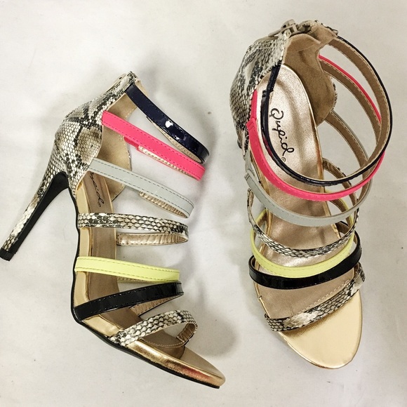 Qupid Shoes - ❤️HOST PICK❤️NWT Qupid Multicolor 4 Heels Peep Toe