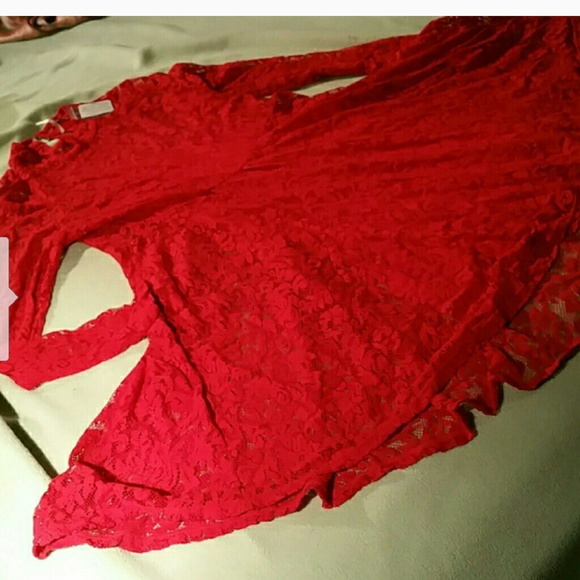 Free people red lace dress with red slip
