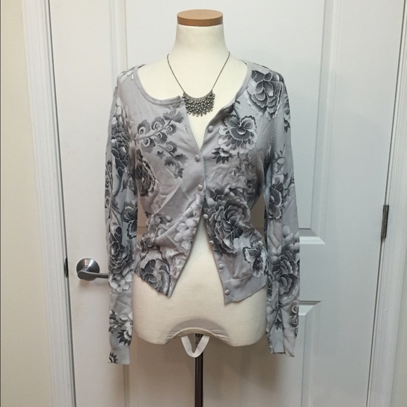 Floral White House Black Market Cardigan