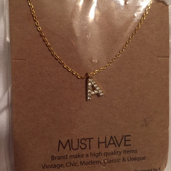 Gold and faux diamond initial necklace- "A"
