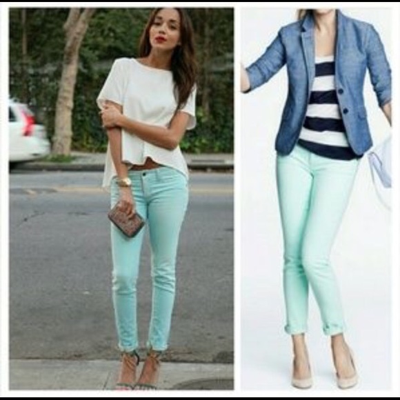 J. Crew mint toothpick ankle skinny jeans