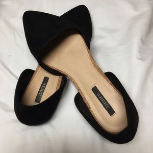 Black Pointed Faux Suede Flats.
