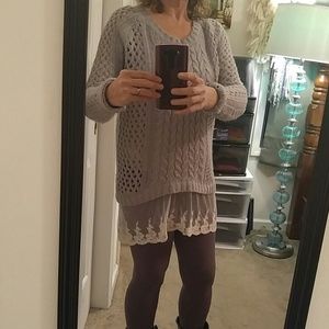 Lace bottom sweater loose knit