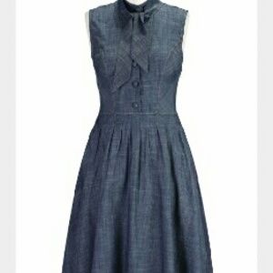Tie neck cotton Chambray dress