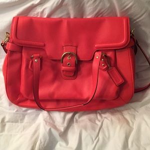 $458 hot orange Coach purse. CMB LTH EVA FLAP SAT