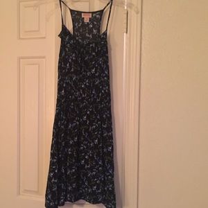 Black dress with blue floral.