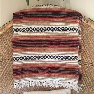 Mexican falsa blanket, navy, tan cream and orange