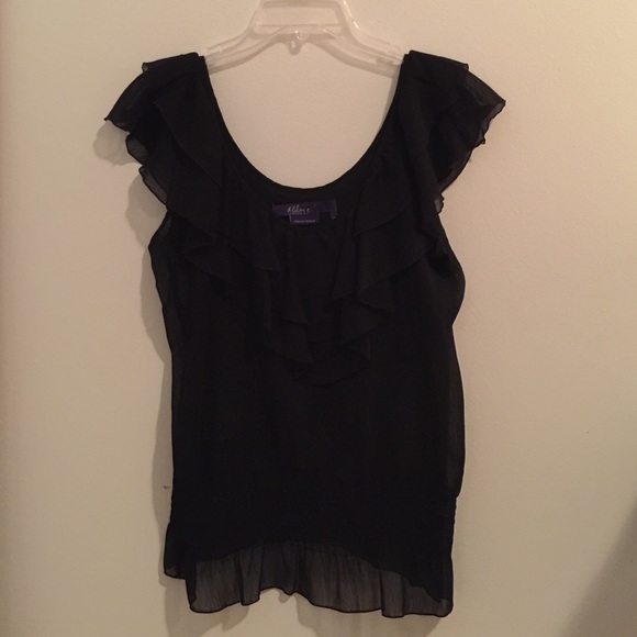 Black Sheer Ruffle Blouse- Size Small