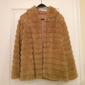Brown faux fur coat with hoodie