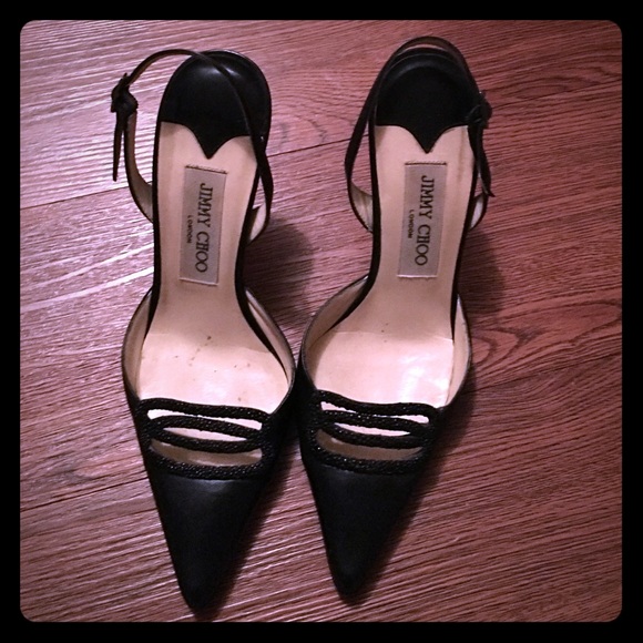 Jimmy Choo black leather sling backs