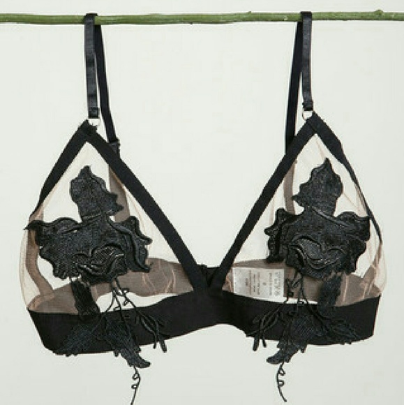 Mint Babe Be Mine Black floral mesh bra Bralette