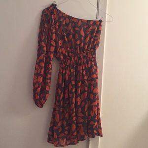 Brown and orange one shoulder dress