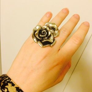 Large silver rose ring